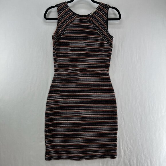 Mystic Dresses & Skirts - Mystic Bodycon Mini Dress Womens S Sleeveless Back Zip Striped Knit Multicolor